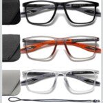 Hubeye TR90 Sports Reading Glasses for Men and Women Ultralight Flexible Anti-Blue Light Readers（Black+Grey+Orange，+1.75）
