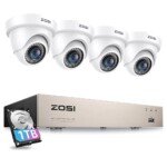 ZOSI 3K Lite Security Camera System with 1TB Hard Drive,AI Human/Vehicle Detection,Night Vision,H.265+ 8Channel HD TVI DVR Recorder,4pcs 1080P HD 1920TVL Indoor Outdoor Surveillance CCTV Dome Cameras